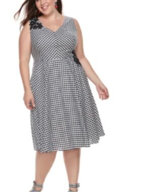 Gingham Fit & Flare Dress in Black and White Chaya size 18W nwt